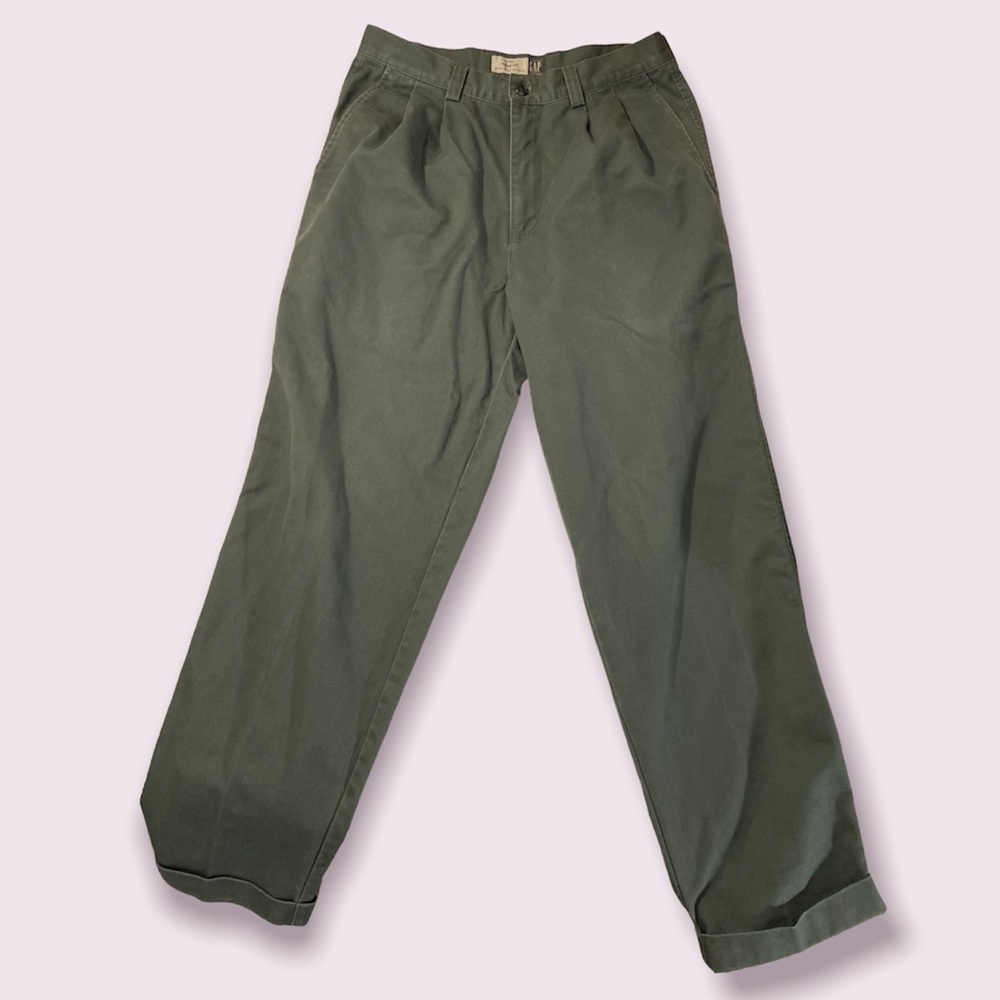 gap men easy fit vintage army green pleated pants